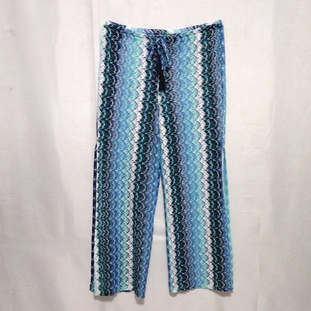 Shore Life Sheer Open Weave Palazzo Pants Split Leg Pull On Beach Cover Up Large